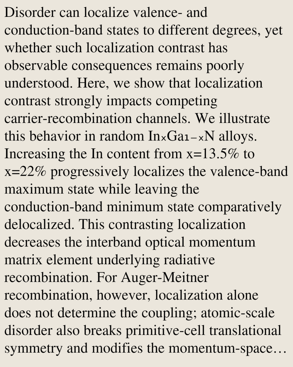 LFUS's tweet photo. Localization Contrast As a Fundamental Limit of Radiative Quantum Efficiency

Arsineh Apelian, Tanay Tak, Xuance Jiang, Tsung-Yin Tsai, James S. Speck, Vojtech Vlcek
https://t.co/eVinpfs5aw [𝚌𝚘𝚗𝚍-𝚖𝚊𝚝.𝚍𝚒𝚜-𝚗𝚗 𝚙𝚑𝚢𝚜𝚒𝚌𝚜.𝚊𝚙𝚙-𝚙𝚑] https://t.co/NsZ8mjzfy5