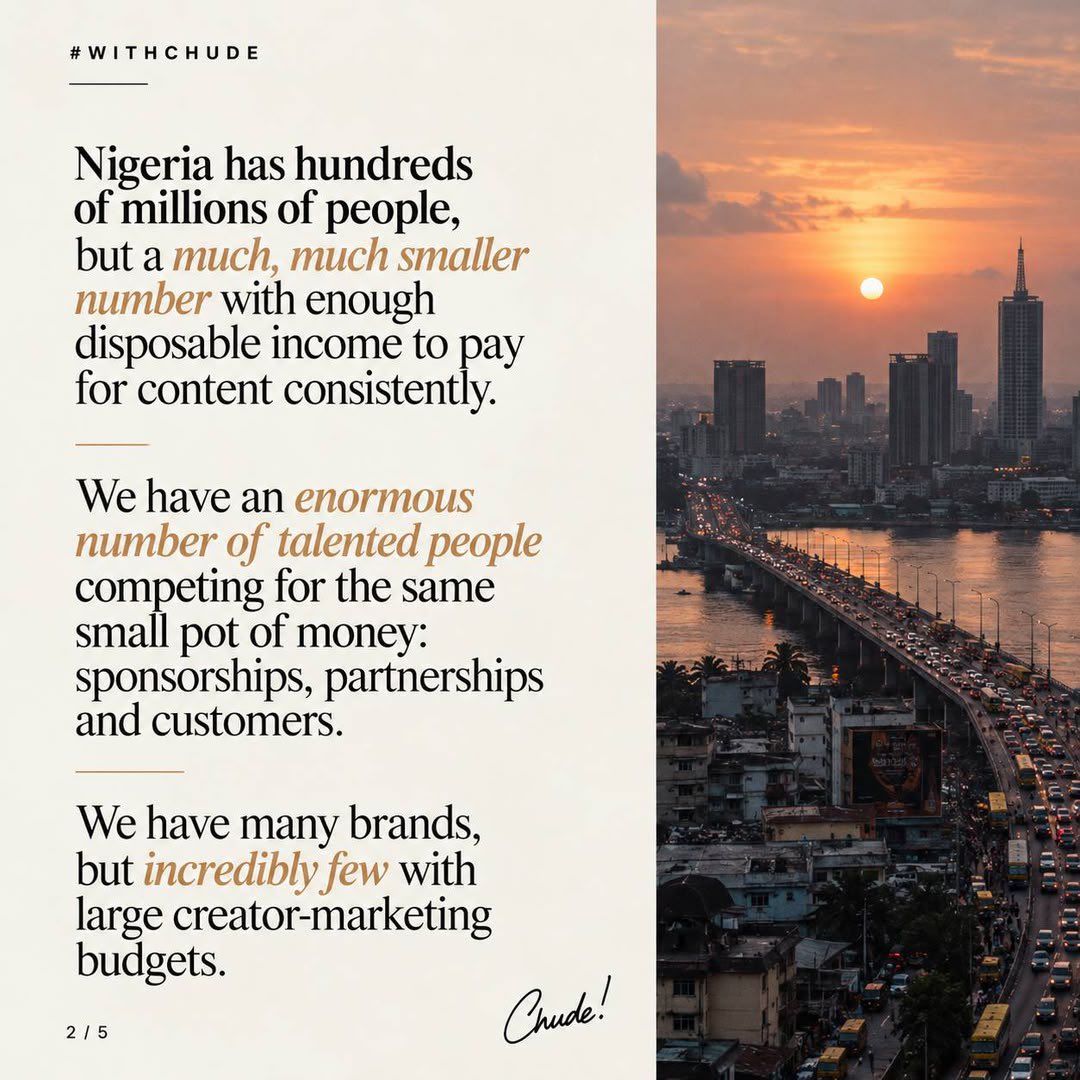 Chude's tweet photo. You can scale beyond your local market or master its constraints. Tayo Aina took one path. Linda Ikeji represents the other.

Full piece on LinkedIn and Substack: https://t.co/xo1cGnNWe5 https://t.co/eJR72W6r1T