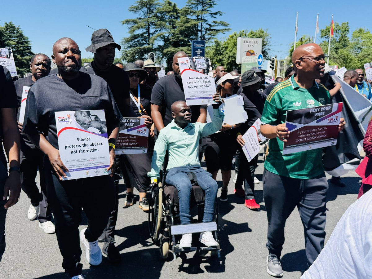 GCISMpumalanga's tweet photo. HAPPENING NOW | NATIONAL POSITIVE MASCULINITY CAMPAIGN LAUNCH

The Minister in the Presidency responsible for Women, Youth and Persons with Disabilities, Ms Sindisiwe Lydia Chikunga, is leading the national launch march of the Positive Masculinity Campaign in Ermelo, Msukaligwa Local Municipality, Gert Sibande District.

The launch is held under the theme “Real Men and Boys Build, Protect and Transform” and brings together government leaders, community representatives, men and boys, civil society organisations, the pastoral fraternity and traditional leaders to promote positive masculinity and strengthen collective efforts to prevent and end Gender-Based Violence and Femicide (GBVF).

The campaign calls on men and boys to become champions of respect, equality, accountability and safer communities for all.

#PositiveMasculinity #StopGBVF #EndGBVF #MpumalangaAProvinceThatWorksForAll #GovZaUpdatesMP