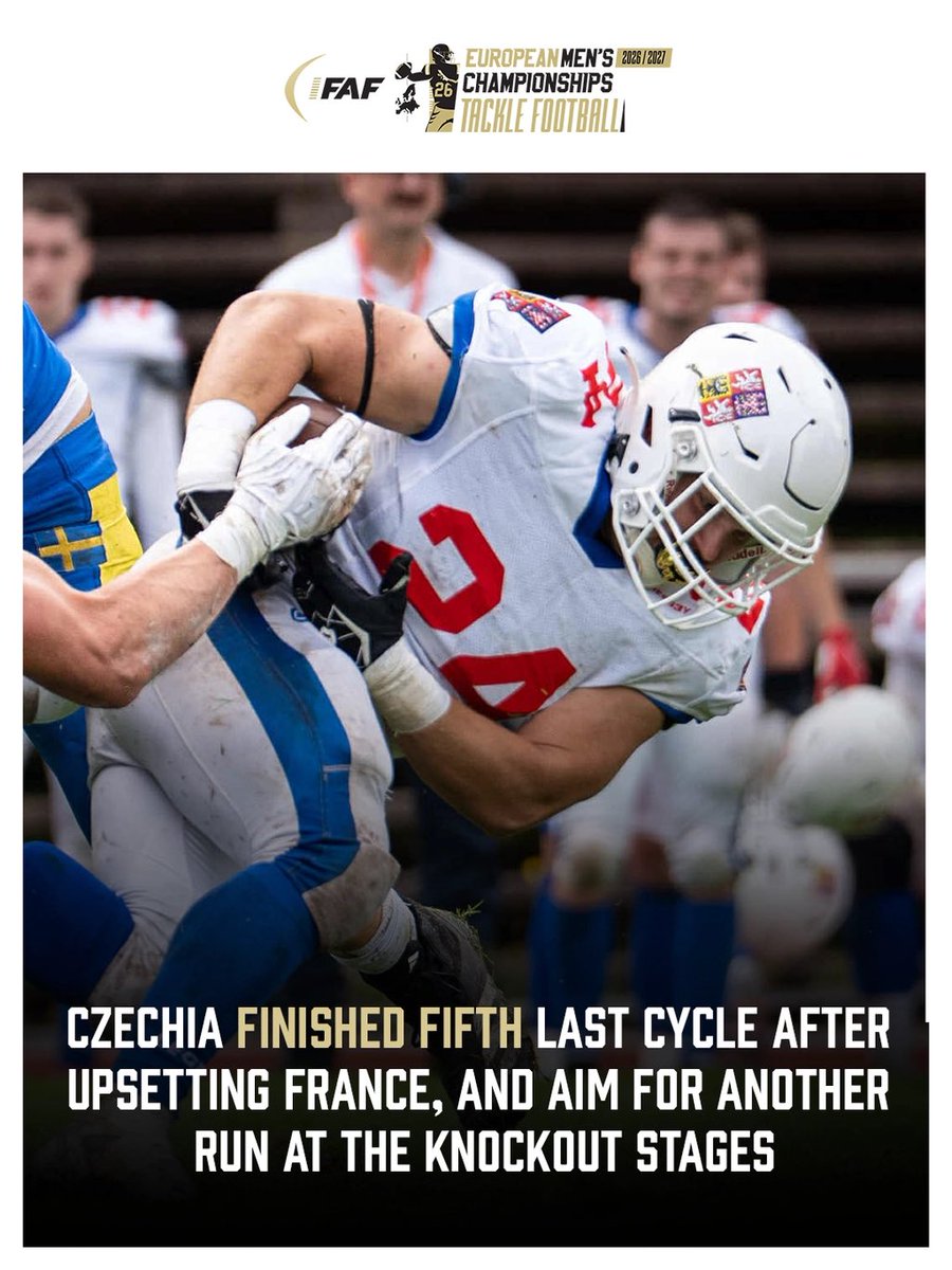 IFAFMedia's tweet photo. Game Week 3 Preview: Czechia 🇨🇿 vs Denmark 🇩🇰 

October 24th, 13:00 CET, Spartak Přerov. 

Who will take second place in Group D? 

#TackleFootball #IFAF #EuropeanChampionships https://t.co/LlvSCbDnEH