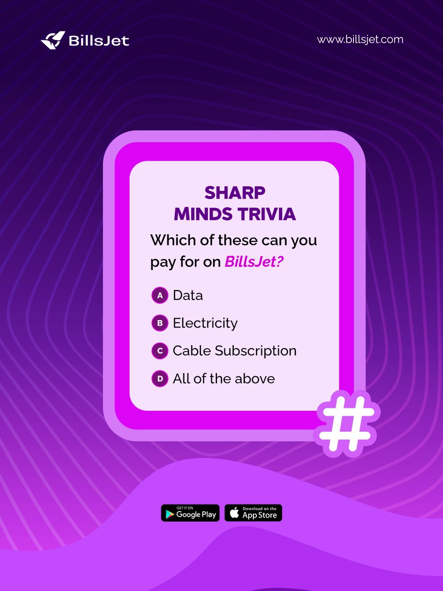 billsjet_'s tweet photo. Sharp Minds, it is time to put your BillsJet knowledge to the test! 🧠

Drop your answer in the comments. Let us see who knows BillsJet best!

#PayWithBillsJet #SharpSharpPayments #SharpMindsTrivia #Data https://t.co/XiKjeRo0Ex