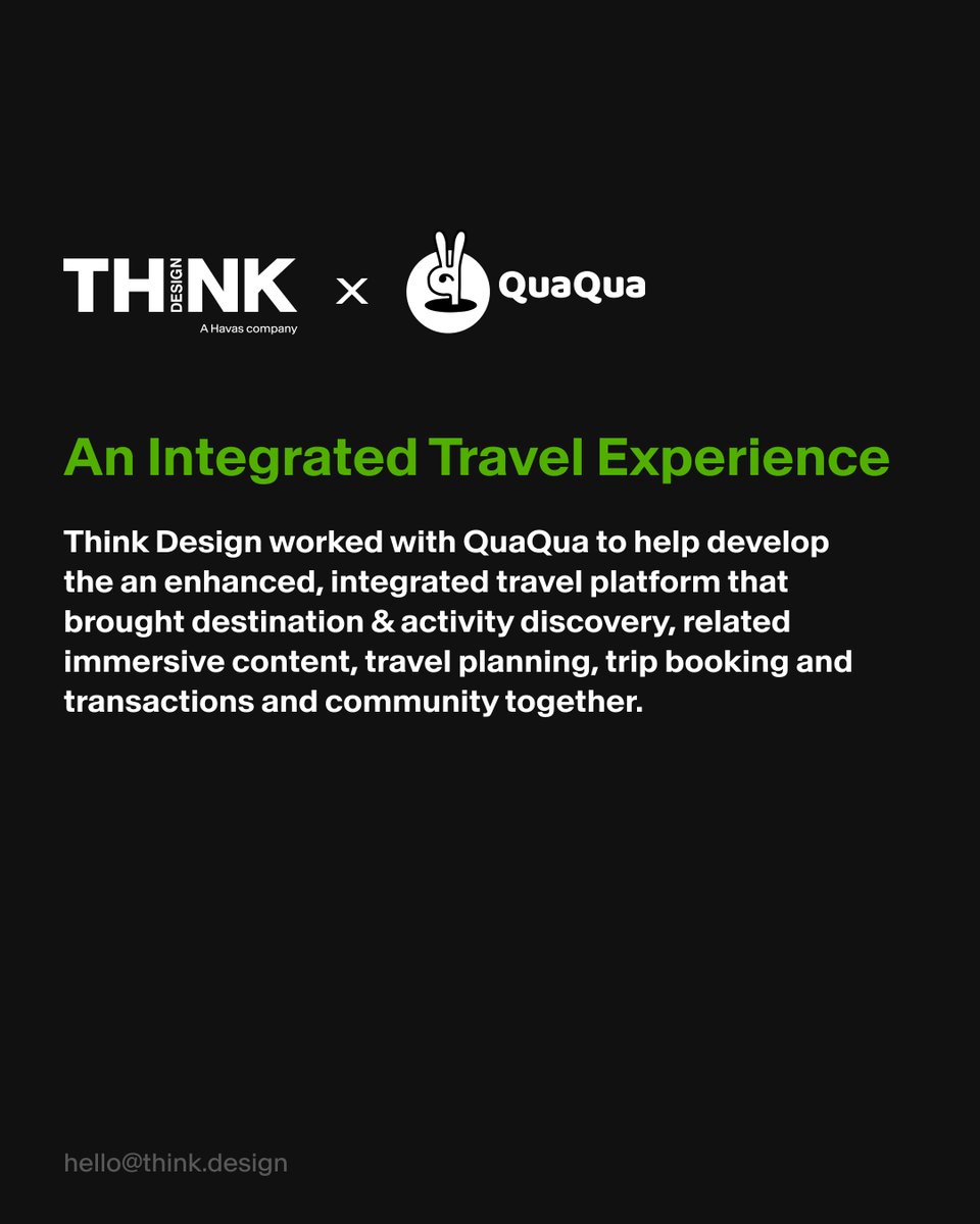 thinkdotdesign's tweet photo. Think Design partnered with QuaQua to connect destination discovery, travel planning, bookings, and community in one integrated travel experience.

Explore Think Design Singapore: https://t.co/PIHRTuCC1D

#ThinkDesign #UXDesign #ProductDesign #DigitalExperience #TravelTech https://t.co/MIdM8QFrTS