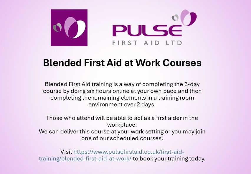 pulsefirstaid's tweet photo. Blended First Aid at Work Courses
Available for groups and individuals. Enjoy blending online and practical learning with our blended First Aid training courses. #blended #FirstAid #courses https://t.co/iJeLipFryC
