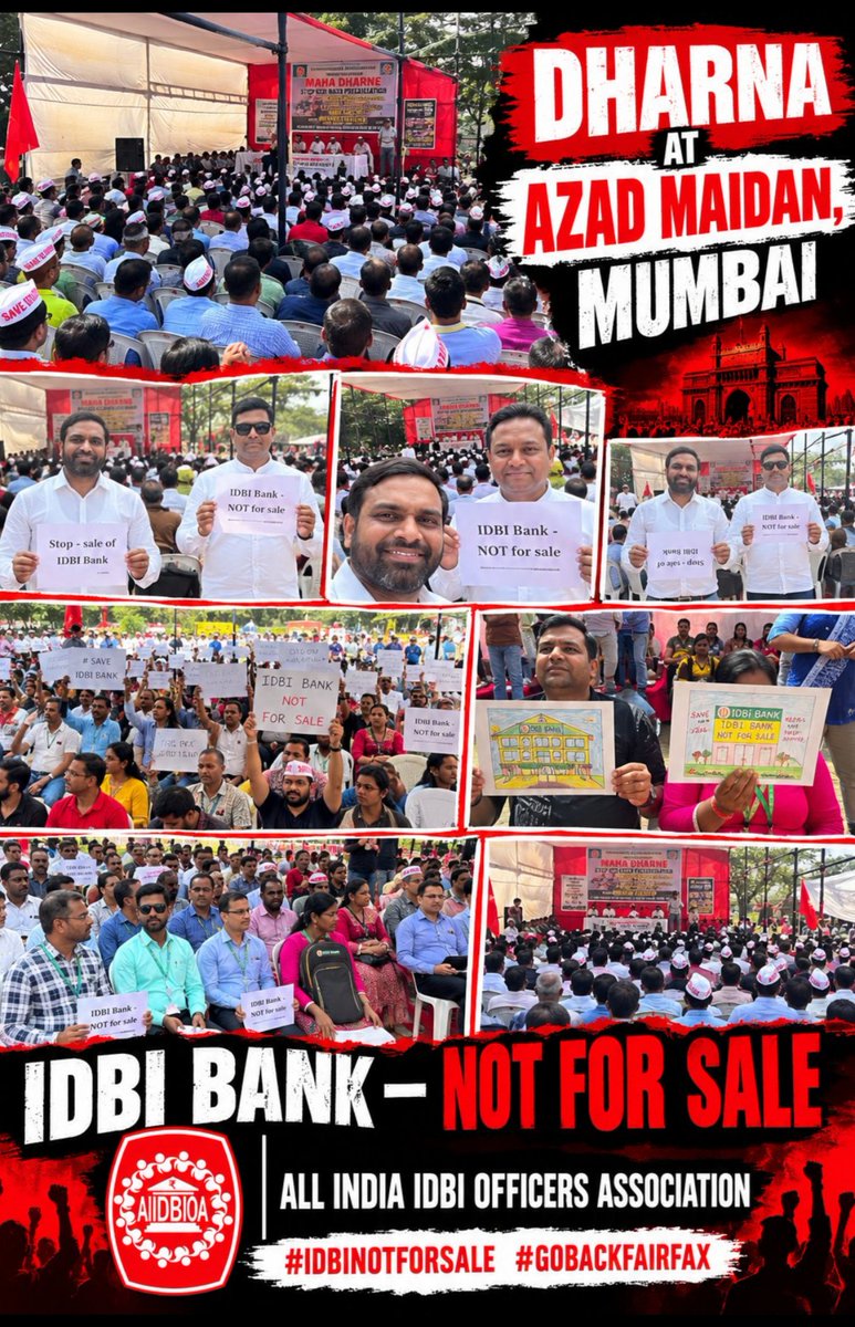 GaneshChou37045's tweet photo. A Grand Dharna At Azad Maidan, Mumbai
IDBI not for sale.. Indian Asset Not for sale..

#IDBINotForSell #saveidbi #SaveIDBIBank #saveidbiemployees #IDBINotForSale #GOBACKFAIRFAX  .

@IdbiFor @AamAadmiParty @cpimspeak @FinMinIndia @INCIndia @RahulGandhi 
@ZeeNews @ndtv @TimesNow https://t.co/56YzWruq9X
