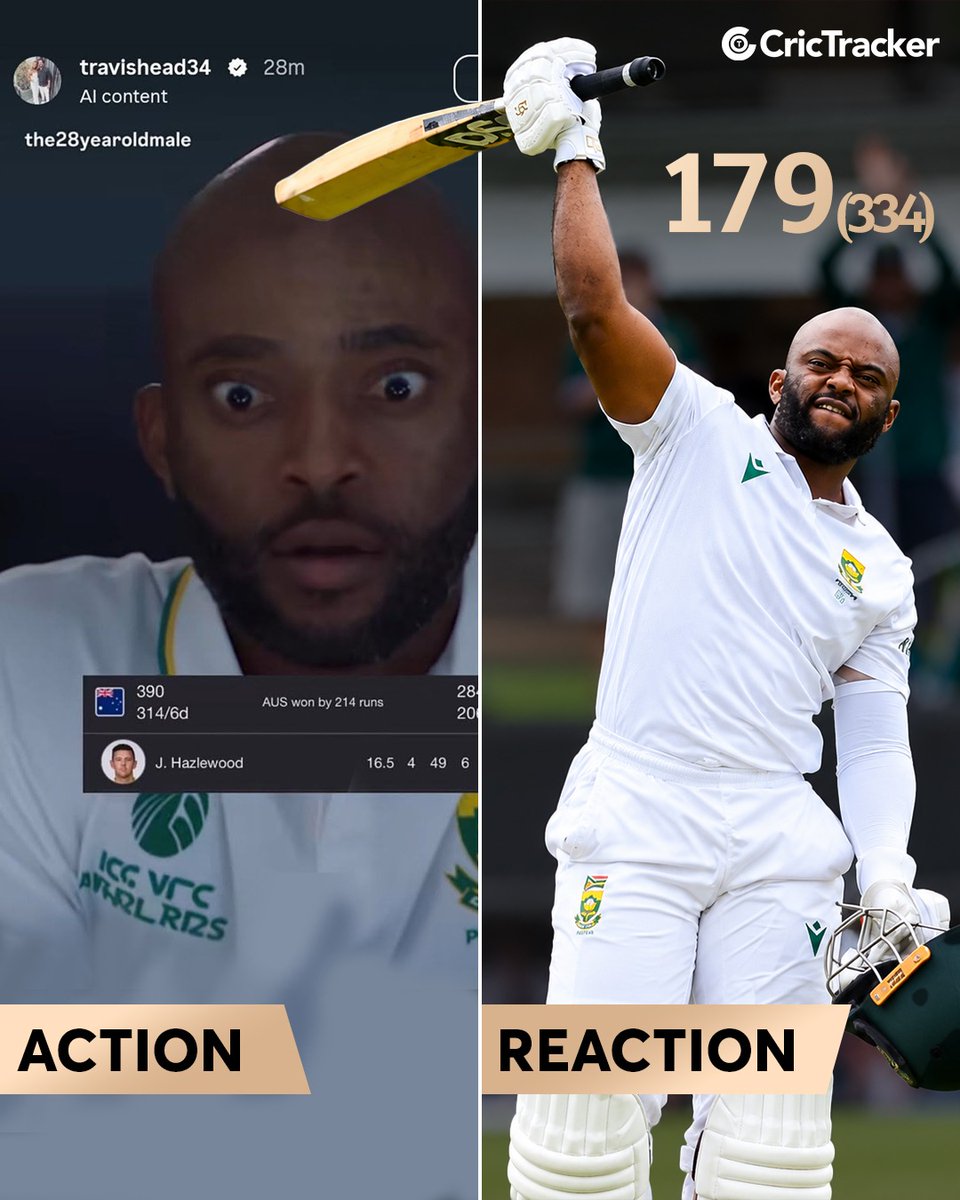 Cricketracker's tweet photo. From getting trolled to dominating the game🔥

Temba Bavuma is built different🐐🇿🇦

📸: Travis Head/Proteas Men

#TembaBavuma https://t.co/6Moy50bUOm