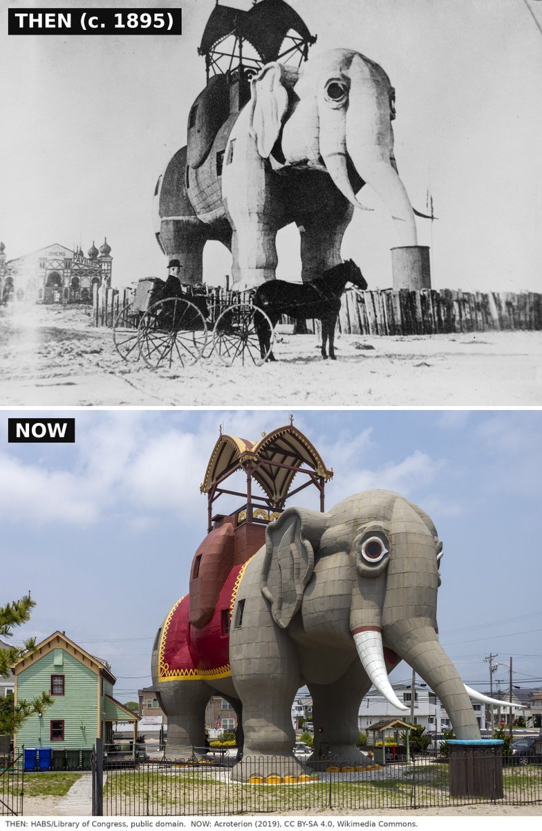 wakeupnj's tweet photo. Then and Now 🐘 Lucy the Elephant around 1895 with a horse and buggy parked out front, and she's still standing tall in Margate today https://t.co/TUnulARExk