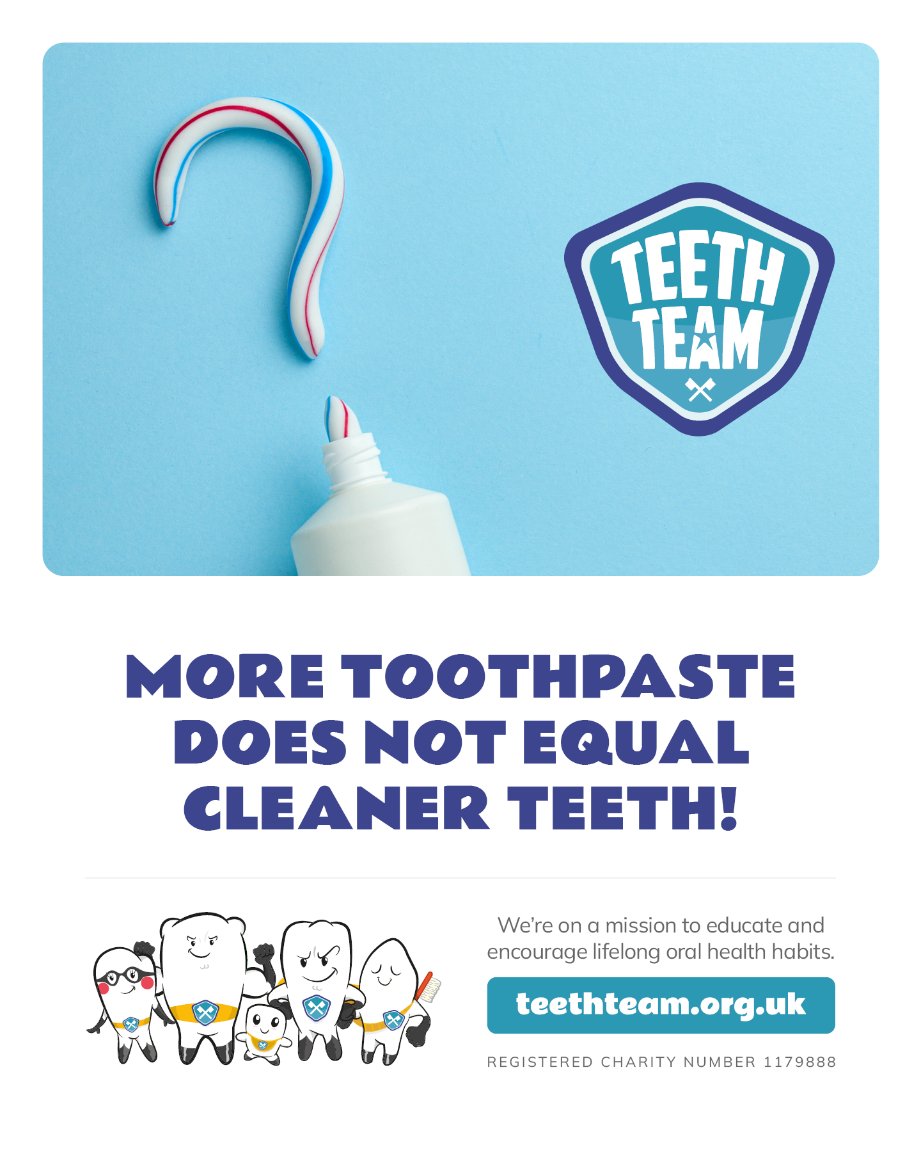 TeethTeam's tweet photo. More toothpaste does NOT equal cleaner teeth! For kids, a pea-sized amount of fluoride toothpaste is all that's needed. 

For more advice to keep your children's smiles healthy, simply visit: https://t.co/7yEAf0LlZ5

#dentistry #school #childrenshealth #primaryschool #family https://t.co/i6uDQ5GorL