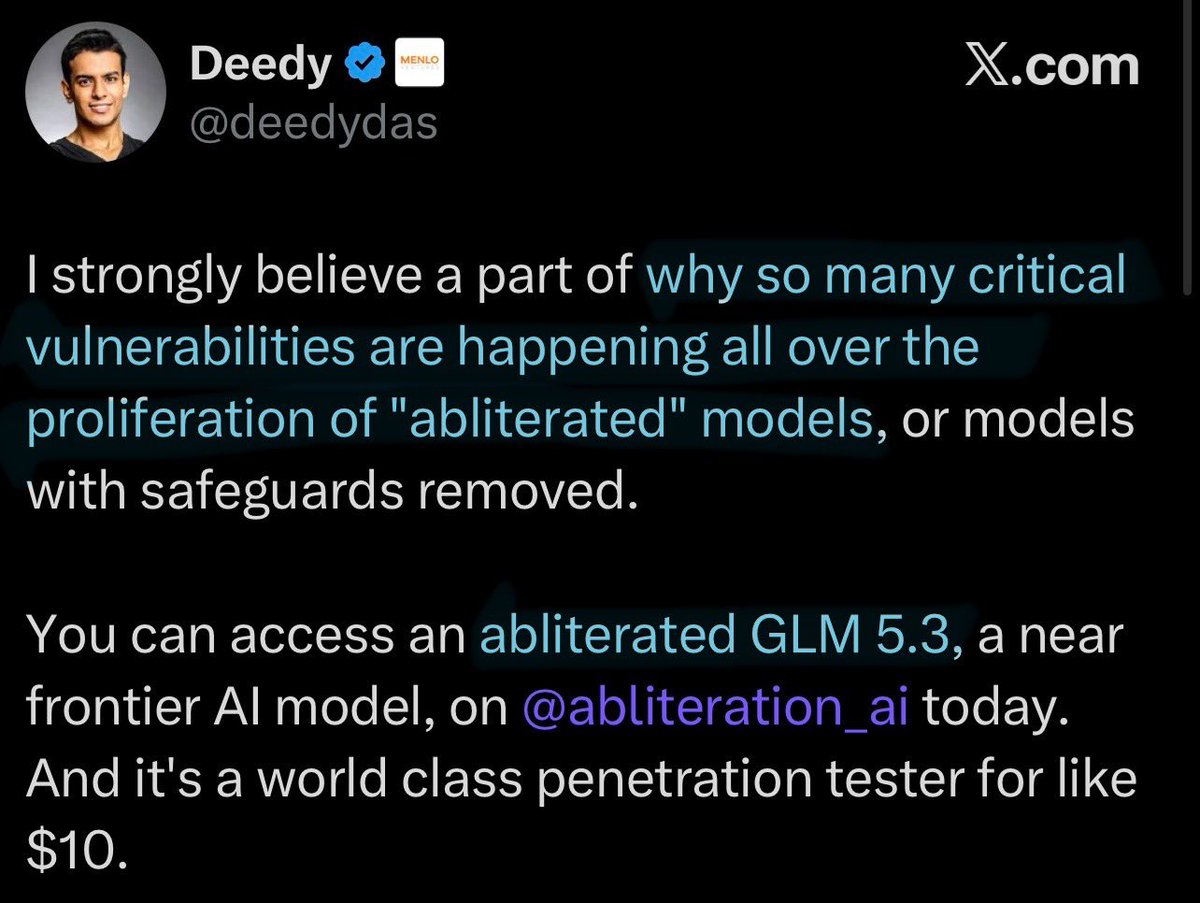 ZackKorman's tweet photo. If you don’t like people finding and disclosing vulnerabilities, you’ll really not like what happens when they *don’t* do that.

Abliterated open weight models didn’t find the PHP vulnerabilities, but if they did it would actually be an endorsement of those models. https://t.co/bQjiAvyGIU