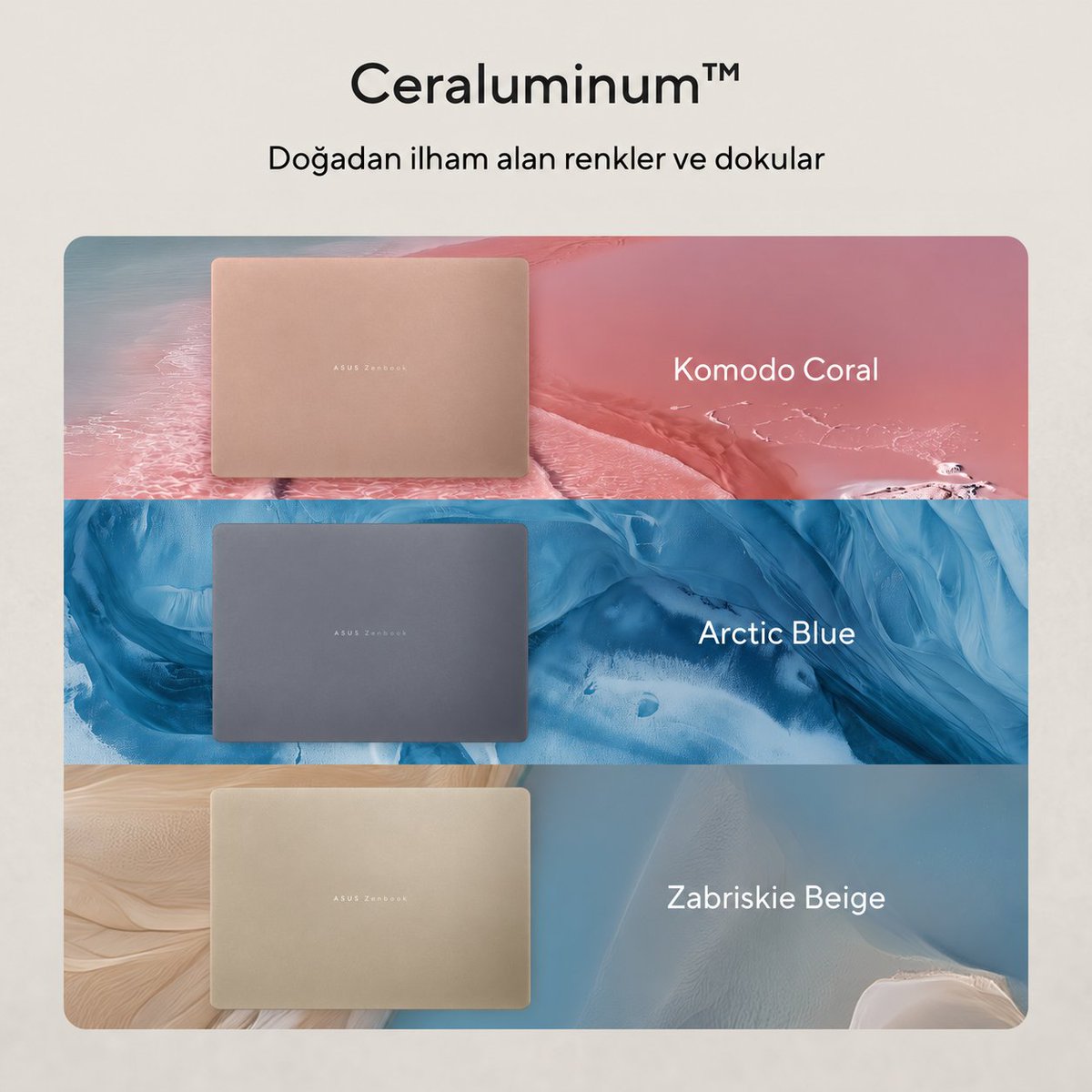 ASUSTR's tweet photo. Günün her anına ayak uyduran #ASUS #Zenbook14 ile tanış! 💻✨

Yapay zekâ destekli performans, OLED ekran, 30 saati aşan pil ömrü ve yalnızca 1,1 kg hafiflik!

Ceraluminum™ tasarımı ve doğadan ilham alan renkleriyle tarzını yansıt. 🌿

#DesignYouCanFeel https://t.co/C7uqRsHlqb