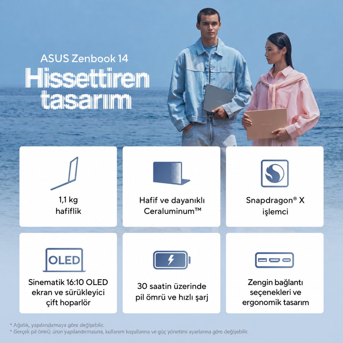 ASUSTR's tweet photo. Günün her anına ayak uyduran #ASUS #Zenbook14 ile tanış! 💻✨

Yapay zekâ destekli performans, OLED ekran, 30 saati aşan pil ömrü ve yalnızca 1,1 kg hafiflik!

Ceraluminum™ tasarımı ve doğadan ilham alan renkleriyle tarzını yansıt. 🌿

#DesignYouCanFeel https://t.co/C7uqRsHlqb