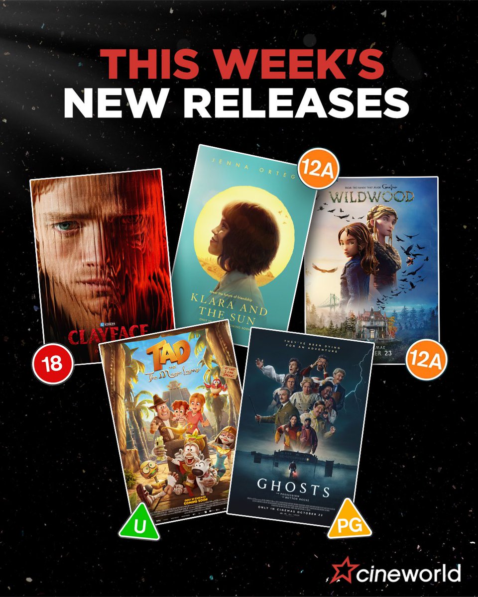 cineworld's tweet photo. Fill your weekend with five fantastic new films 🎬🍿

Face-melting body horror, AI friends, possessions &amp; family fun! See it all, at Cineworld.

Get tickets: https://t.co/leNvXvhYT3 https://t.co/0DZT5Cm9BA