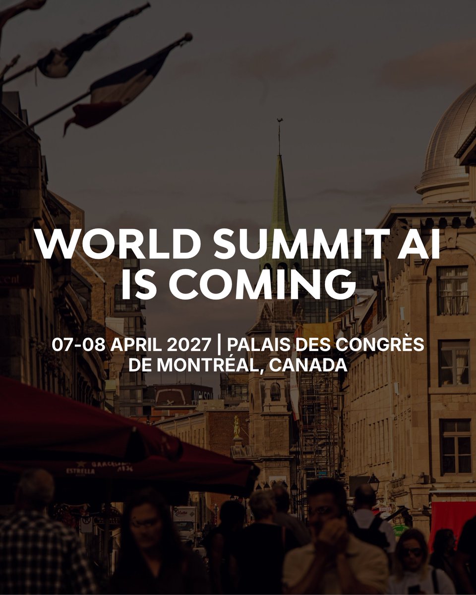 WorldSummitAI's tweet photo. 💌 DEAR MONTRÉAL, WE HAVE A DATE.

We've missed your energy. Your people. Your incredible AI community. And yes, maybe your poutine too. 👀

We've made some unforgettable memories together over the years, and we think it's time to make a few more.

So, Montréal, clear your calendar.

📅 7–8 April 2027
📍 Palais des congrès de Montréal

We're bringing World Summit AI Americas back for two days of big ideas, bold conversations, exciting innovations and connections that could change everything.

Same city we love. New ideas. New faces. A whole new chapter. 💜

Our Super Early Bird tickets are NOW AVAILABLE.

🎟️ Secure yours before prices go up: https://t.co/BfiDwyB0Rc

It's a date, Montréal. Don't stand us up. 😉

#WorldSummitAI #WorldSummitAIAmericas #Montreal #AI #ArtificialIntelligence