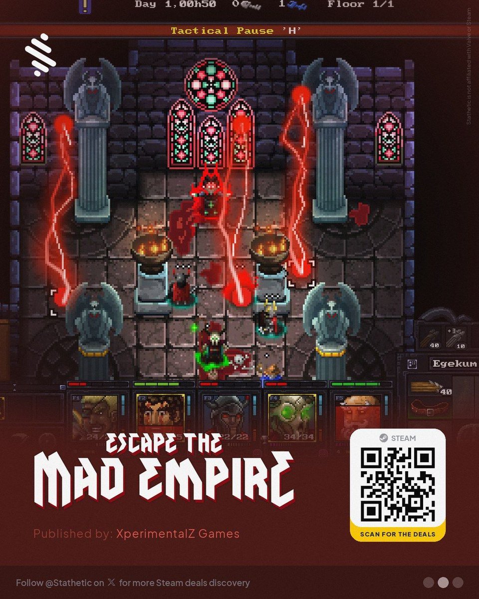 Stathetic's tweet photo. Escape The Mad Empire is 37% off → $11.33

A party-based, rogue-like dungeon crawler with intense and deeply tactical combat.

Would you call this a steal at this price?
Link in the reply 👇 https://t.co/ElE0no3n16