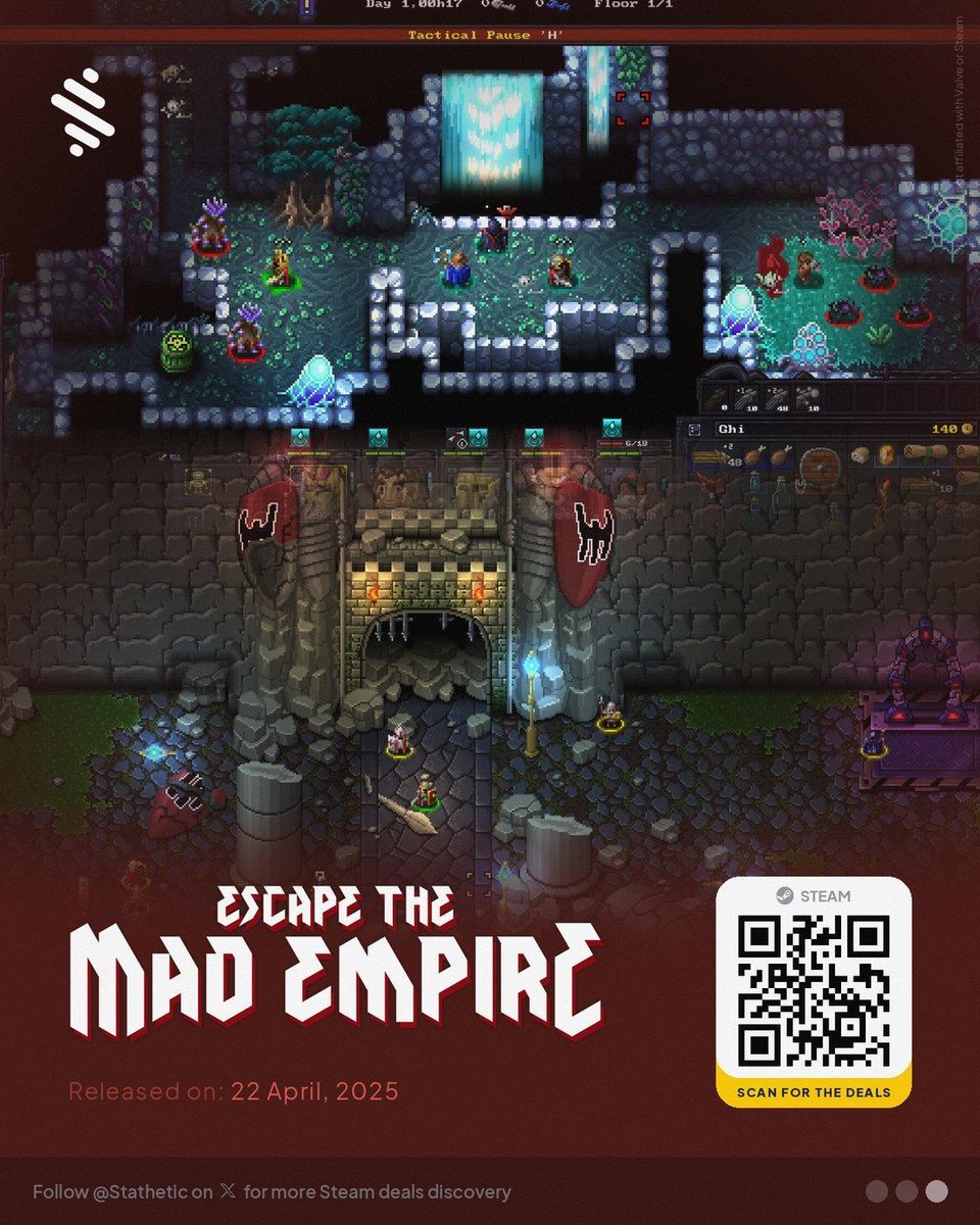 Stathetic's tweet photo. Escape The Mad Empire is 37% off → $11.33

A party-based, rogue-like dungeon crawler with intense and deeply tactical combat.

Would you call this a steal at this price?
Link in the reply 👇 https://t.co/ElE0no3n16