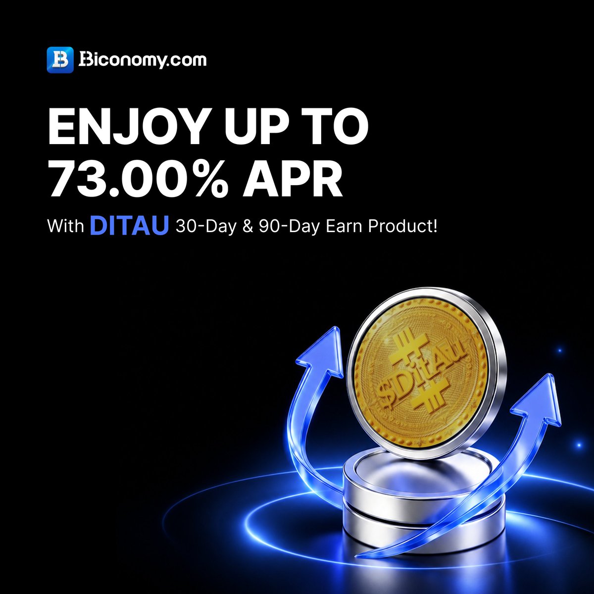 BiconomyCom's tweet photo. 💎  $DitAu Locked Earn · Up to 73% APR

New  $DitAu locked products just landed on Biconomy Earn.

· 30/90-day term
· Auto-redeem at maturity
· Attractive fixed APR — no market watching needed

Stake $DitAu. Sit back. Earn.

👉 Start Earning: https://t.co/20u7A3zDO1

📖 Details:https://t.co/rDsnhHU9WI

#BiconomyCom #DITAU #Earn #Staking