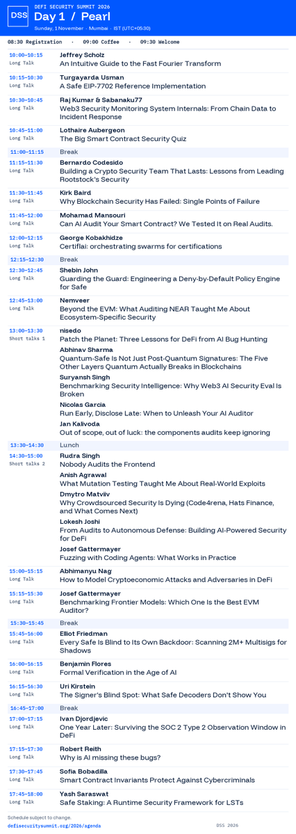 summit_defi's tweet photo. The DSS 2026 timetable is live.

Nov 1–2 · Mumbai · Amber + Pearl

Pick your talks, save a shortlist and share it with @summit_defi.

Agenda: https://t.co/KX8nDwM0JN
Tickets: https://t.co/RTbPxGH7zF https://t.co/92Sr9gfI7B