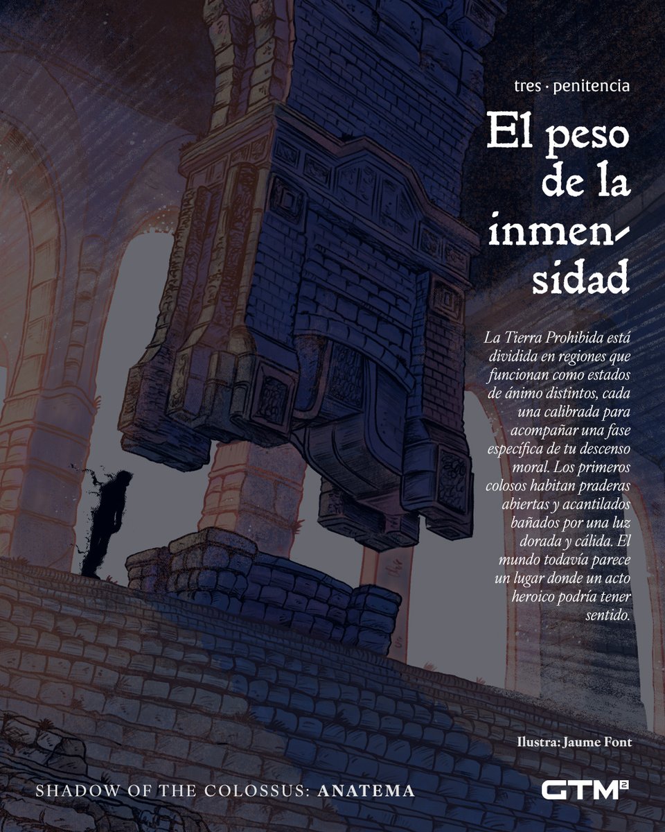GamesTribune's tweet photo. EL PESO DE LA INMENSIDAD - PENITENCIA

En el tercer capítulo de nuestro especial de Shadow of the Colossus viajamos por la Tierra Prohibida.

✍️ @MyName_Is_Elena nos habla de los recursos de Team ICO y el precio a pagar por Wander.

🎨 Ilustra: Jaume Font (@TutorXsorpresa ) https://t.co/lZZtw7R6MS