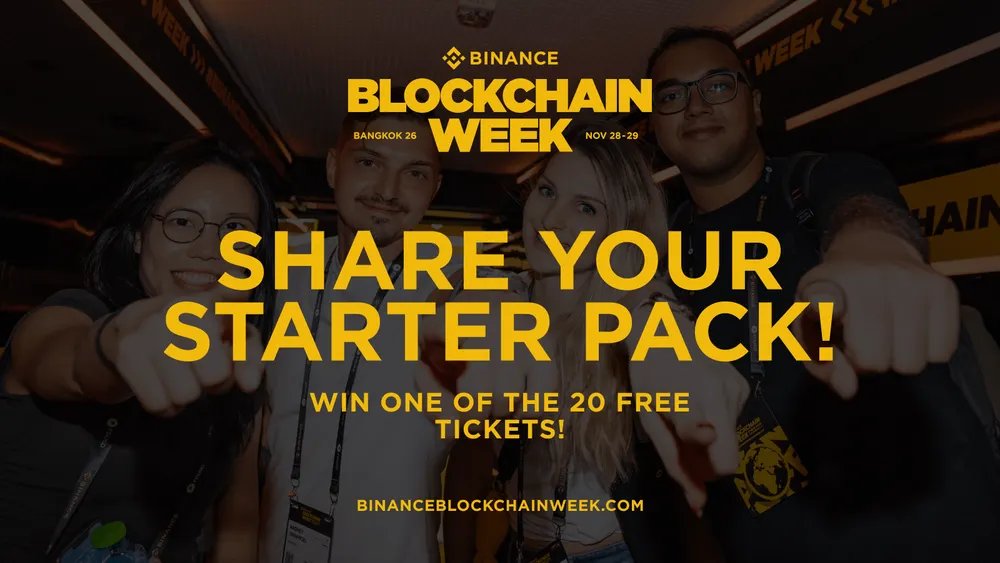 sunshinebinance's tweet photo. What’s in your BBW Starter Pack? 💛

Share yours for a chance to win 1 of 20 tickets to Binance Blockchain Week 2026!

Ends Oct 25, 23:59 UTC. Eligibility & T&Cs apply.

How to join 👇