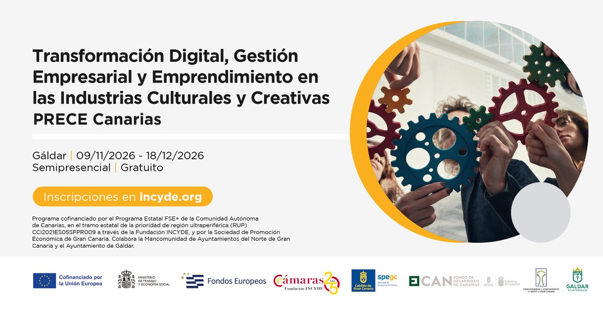 SPEGC's tweet photo. ¿Tienes una idea para el sector cultural y creativo pero necesitas herramientas para estructurarla y hacerla crecer? Incorporar competencias de gestión empresarial y digitalización te puede ayudara consolidar tus iniciativas y llevarlas al mercado con garantías 🎭💡

El programa gratuito 'PRECE Canarias: Transformación digital, gestión empresarial y emprendimiento en las industrias culturales y creativas' te ofrece una formación para adquirir conocimientos prácticos sobre modelos de negocio, herramientas digitales y estrategias de emprendimiento adaptadas al sector cultural 🛠️

🎯 Dirigido a emprendedores, profesionales y personas con proyectos o ideas en el ámbito de las industrias culturales y creativas en Gáldar

📅 Inicio: 9 de noviembre
📍 Gáldar
Asegura tu plaza aquí 👇
https://t.co/5ee7OnWFt1