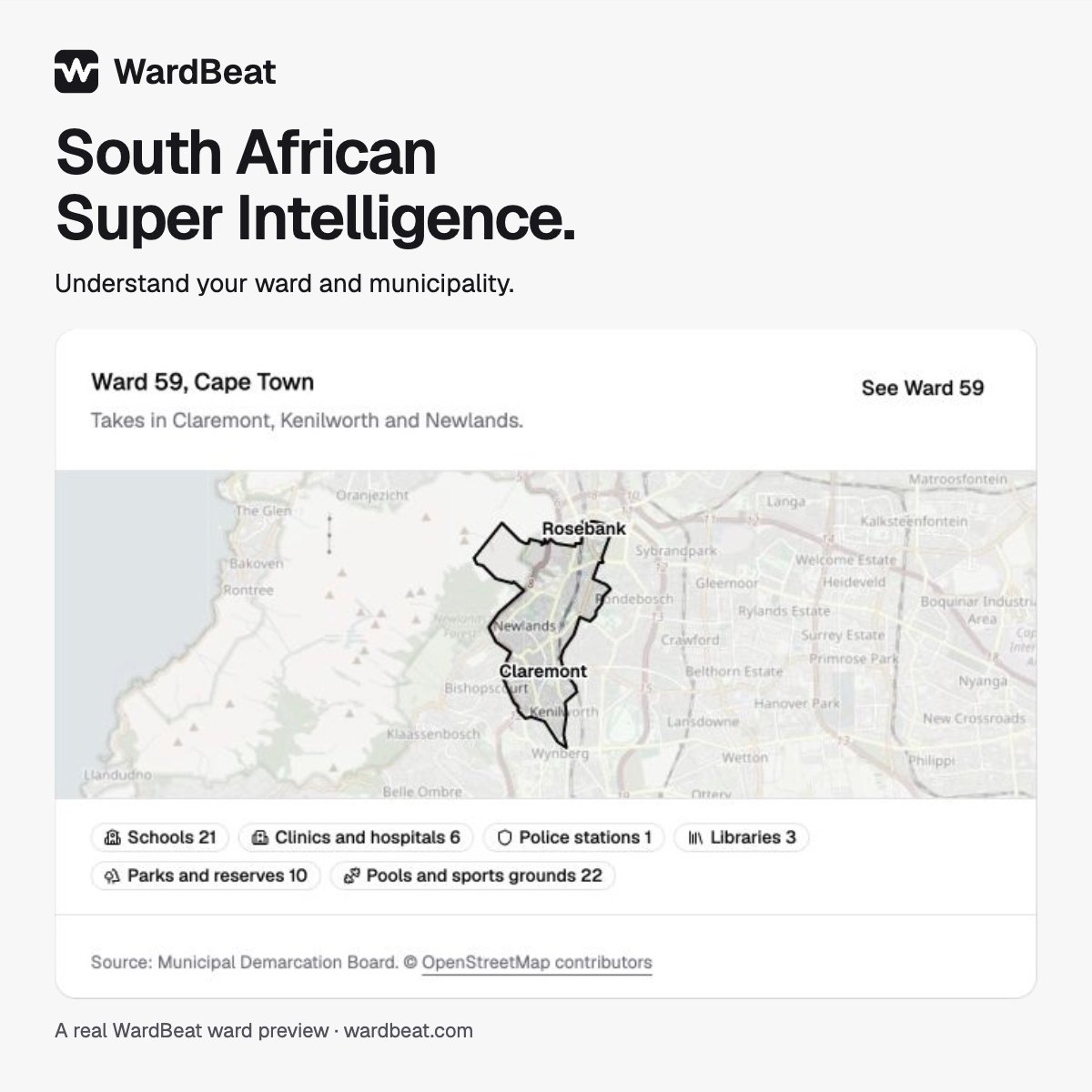 WardBeatSA's tweet photo. Meet WardBeat: South African Super Intelligence. Understand your ward and municipality. Explore now.