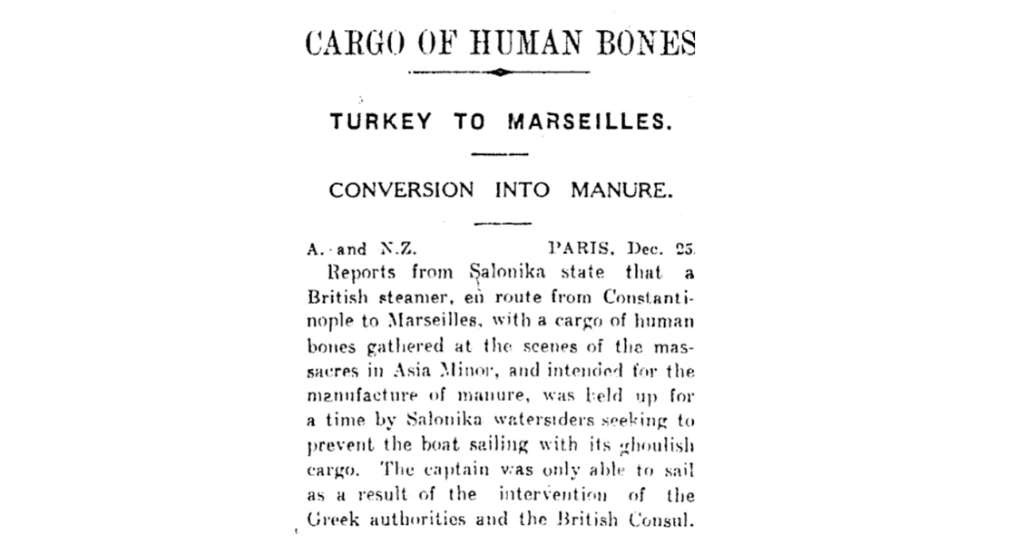 HomerPavlos's tweet photo. @EvrenSAuthor 1. Cargo of Human Bones. New Zealand Herald, Volume LXI, Issue 18902, 27 December 1924

2. Yarn of a Cargo of Human Bones: The New York Times (Dec 23, 1924.

3. Midi Newspaper,Cargaison funebre (A Mournful Load). Dec 24, [1924].

4. Brandon Daily Sun, 28 April 1924. Source https://t.co/xFthUvMNoP