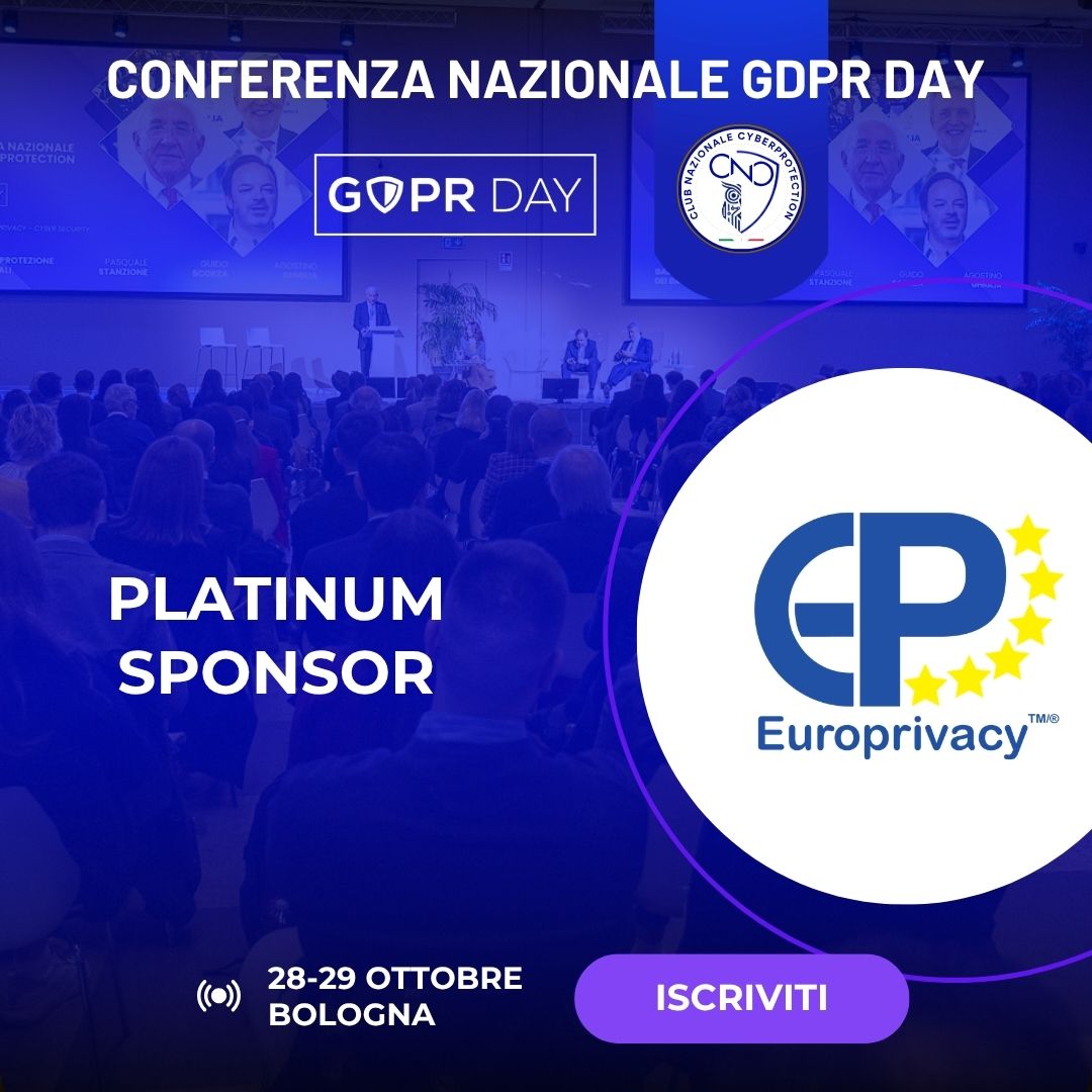GDPRDay's tweet photo. 🏆Nuovo Platinum Sponsor del #GDPRDay 2026: @europrivacy, Sigillo Europeo di Protezione dei Dati, supporta la certificazione della conformità al #GDPR.

📅 28-29 ottobre #Bologna
🎟️ Iscriviti ora con il 10% di sconto:
https://t.co/U2HotVtDrx https://t.co/rCLnusDNtn