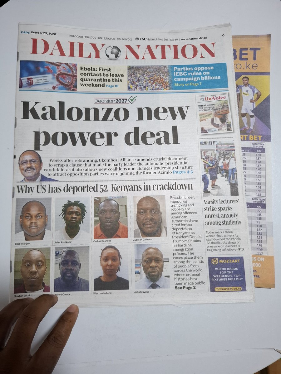 NahashonKimemia's tweet photo. Moses Nyamori writes, “There is a feeling that the former VP already has an upper hand in the flagbearer race.” This may explain why opposition parties are jittery about joining the Ukombozi. The Nation reports that Kalonzo Musyoka has crafted a new power deal to allay this fear. https://t.co/xVWpr2ugc0