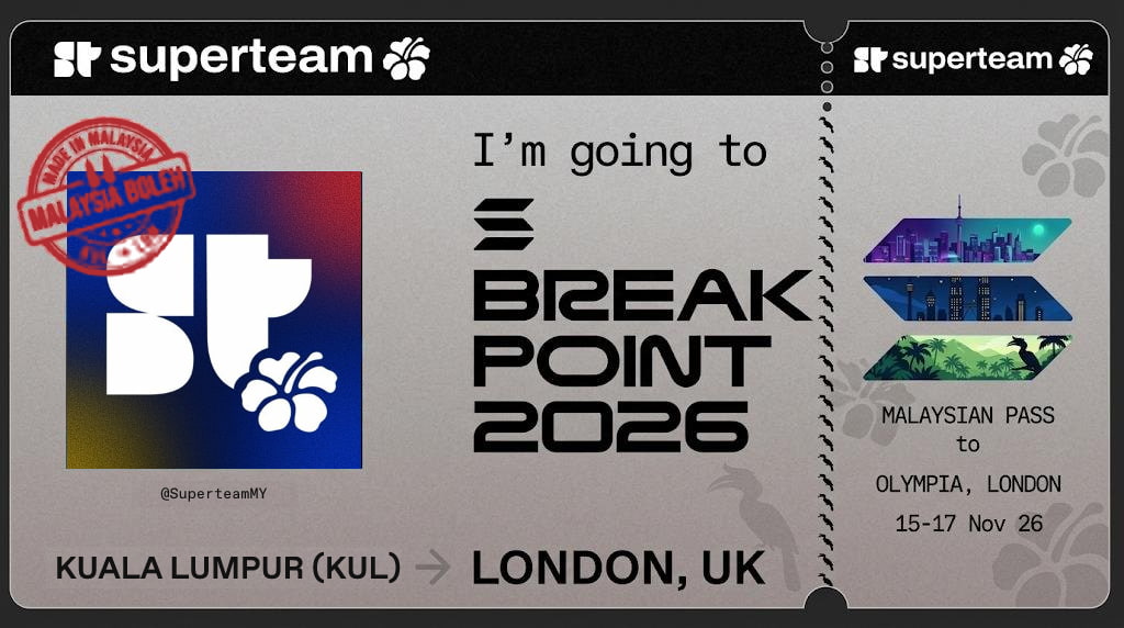 SuperteamMY's tweet photo. Breakpoint, we’re coming for you 🔥 Malaysia boleh 🇲🇾😤

Going too? Show the world who the crew really is.

Get your card now 👇 https://t.co/r3ChfrkCEt