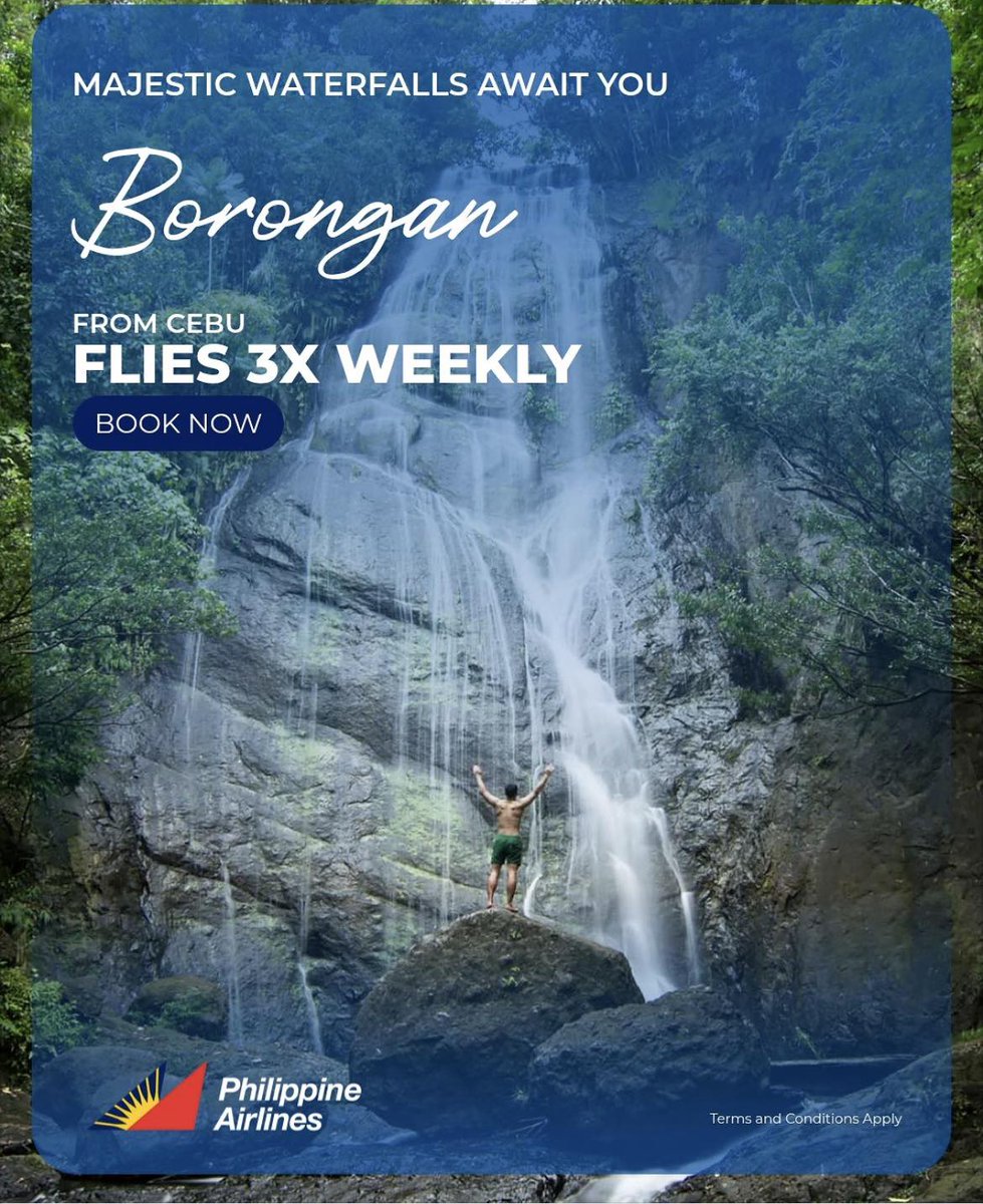 amelialoreley's tweet photo. Ready to chase majestic waterfalls? Borongan is calling. Fly from Cebu 3x weekly with Philippine Airlines and explore breathtaking nature. Contact Beyond Borders by Adrianne to book your flight today: 09095733844 https://t.co/G3QxHxJZFO