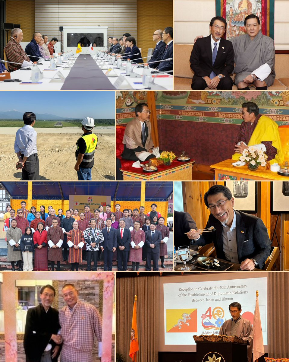 JapanAmbIndia's tweet photo. Today marks two years since my assignment as Japan’s Ambassador to Bhutan. 
My seven visits to 🇧🇹 have been incredible, filled with discoveries, meaningful encounters and warm hospitality. Excited to further advance 🇯🇵🇧🇹cooperation in this 40th anniversary year of our friendship. https://t.co/RTobtXIjes