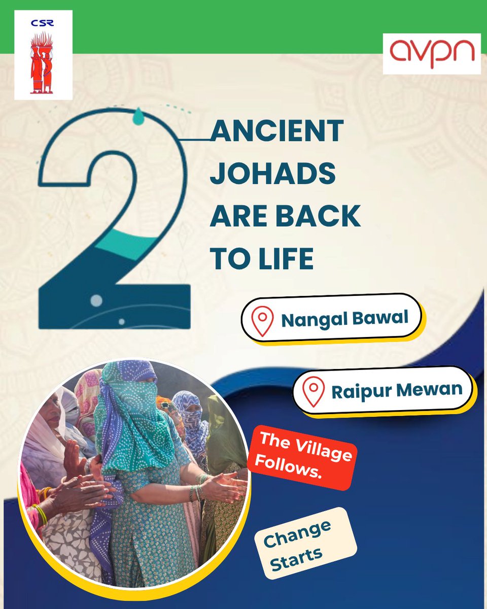 CSR_Environment's tweet photo. Real change starts from the ground up. 🌍

In Raipur Mewan and Nangal Bawal, local residents broke ground to revive two dried-up johads under an AVPN-supported women-led water project.

Ensuring dry seasons no longer mean dry vessels.

#SaveWater #Rajasthan  #GWCC #CSRIndia #AVPN https://t.co/6XGGSkVevS