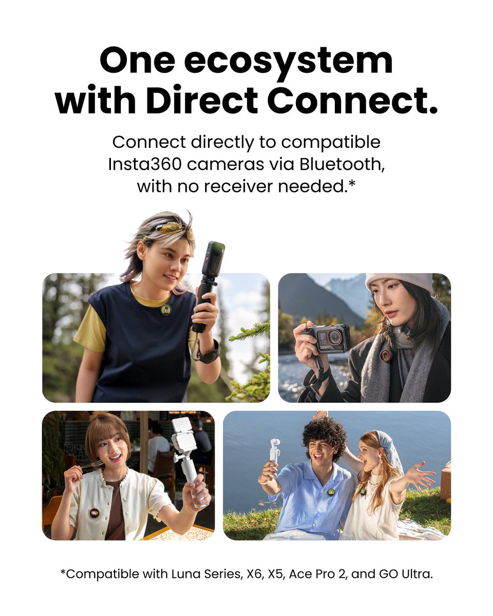 insta360's tweet photo. Five reasons why your setup deserves an Insta360 Mic 🔥

- Expandable storage
- Customizable E-Ink display
- Insta360 Direct Connect
- AI noise canceling
- 32-bit float internal recording 

What more could you want from a mic?

Swipe to learn more >> https://t.co/RuFaRI15kc
