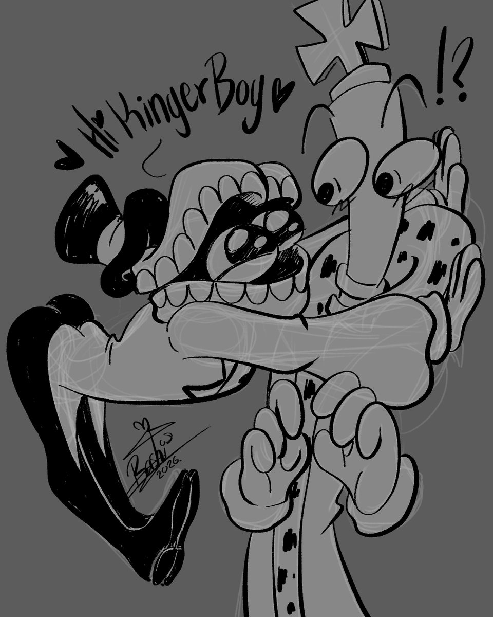 chipi_chipil's tweet photo. Well, the work k1dn4p me, but here, a rough and silly sketch... I'm sorry Digitaltober 💔

#royalteeth #cainexkinger #sketch https://t.co/etzTuOYuKu