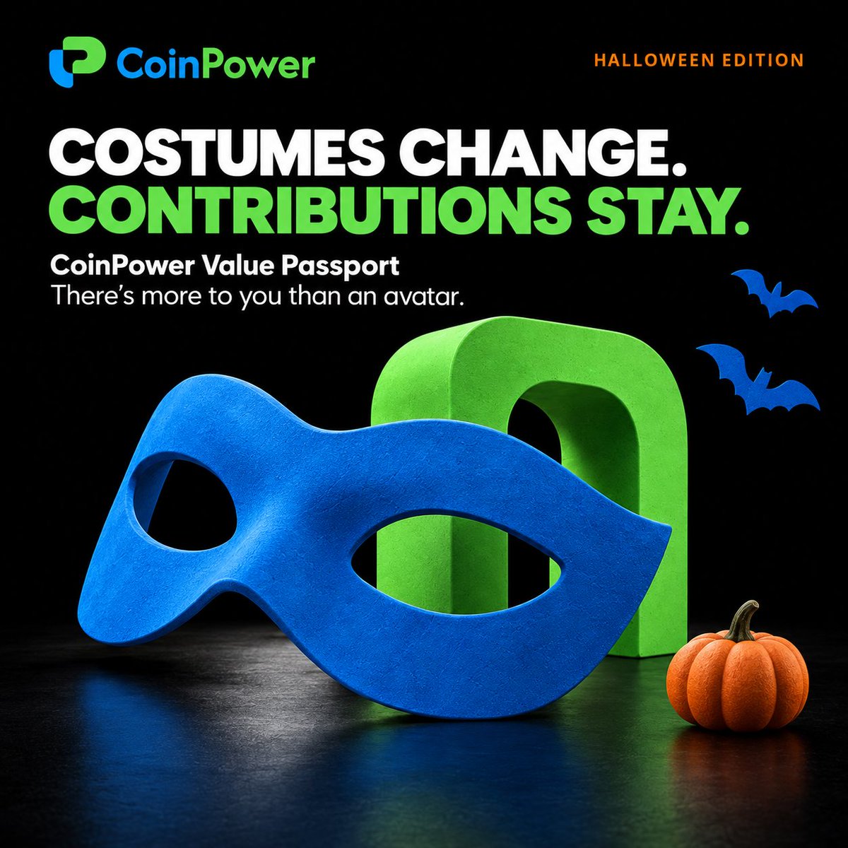 CoinPower_'s tweet photo. New costume. Same person behind it. 🎭

With Halloween coming up, here’s our Value Passport question:

Beyond your avatar, what should people know about you?

A project you built? Someone you helped? Something you’re proud of?

#CoinPower #Halloween https://t.co/NnFDz379aj