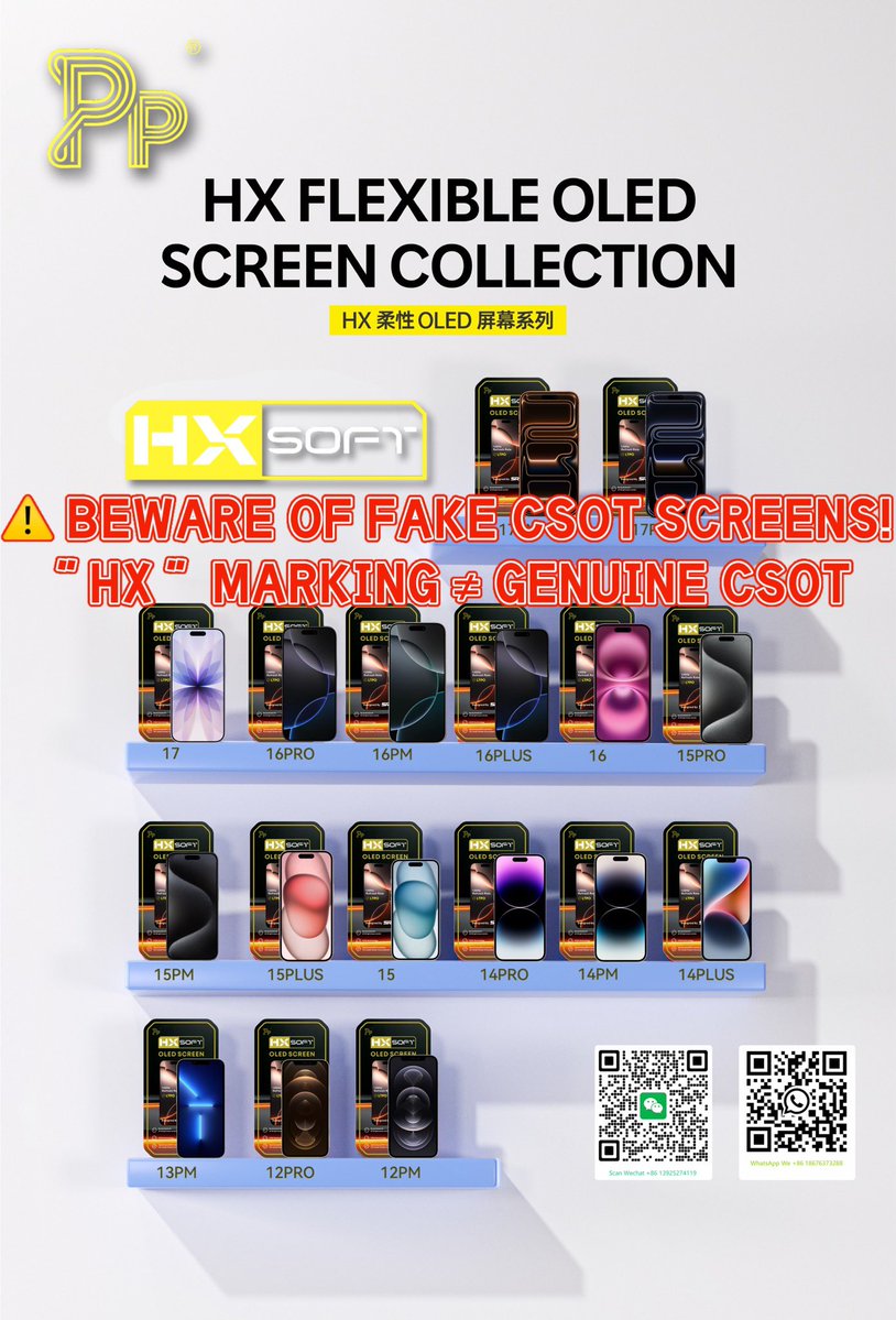 GxKama's tweet photo. Watch out for dishonest suppliers selling counterfeit CSOT Screens
A “HX” MARKING ≠ GENUINE CSOT Screen.
WE STAND FOR INTEGRITY
No fakes, no deception
Your trustworthy long-term supplier! 

#LTPO #Softoled #iphonerepair #iphonescreen https://t.co/naE7IGkwzw