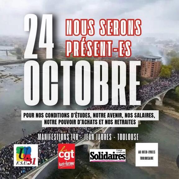 ChristopheBex's tweet photo. Emmanuel Macron conseille à la population de ne plus manifester ?

Message reçu : rendez-vous ce #24octobre à Toulouse avec l'intersyndicale 14h Place Jean Jaurès !

Nous marcherons pacifiquement et massivement face à un pouvoir en fin de vie politique.

Il faut tourner la page ! https://t.co/ZhAUBieAyB
