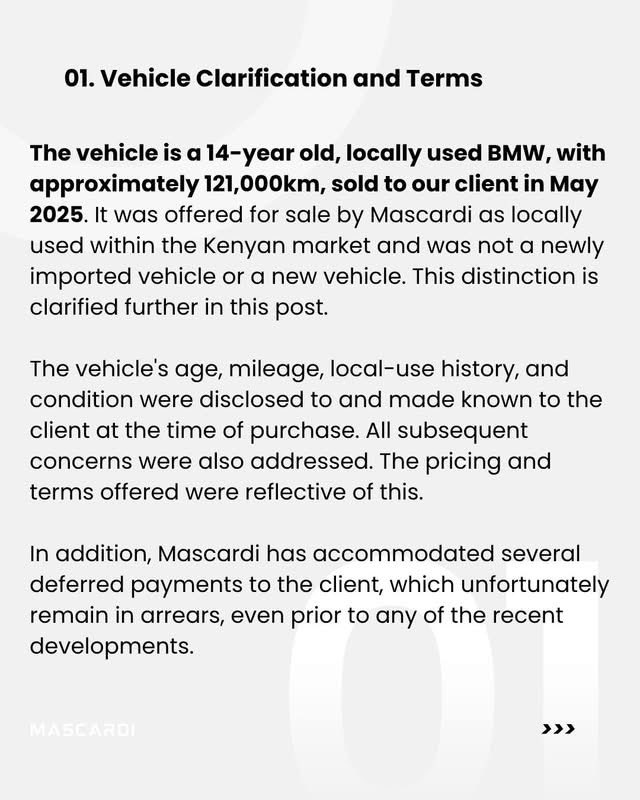 Cars_in_Kenya's tweet photo. Mascardi responds to content creator Victor Peace after he reported multiple issues with a BMW he purchased from the dealership, which eventually suffered engine failure. https://t.co/XHyHGFSvDQ