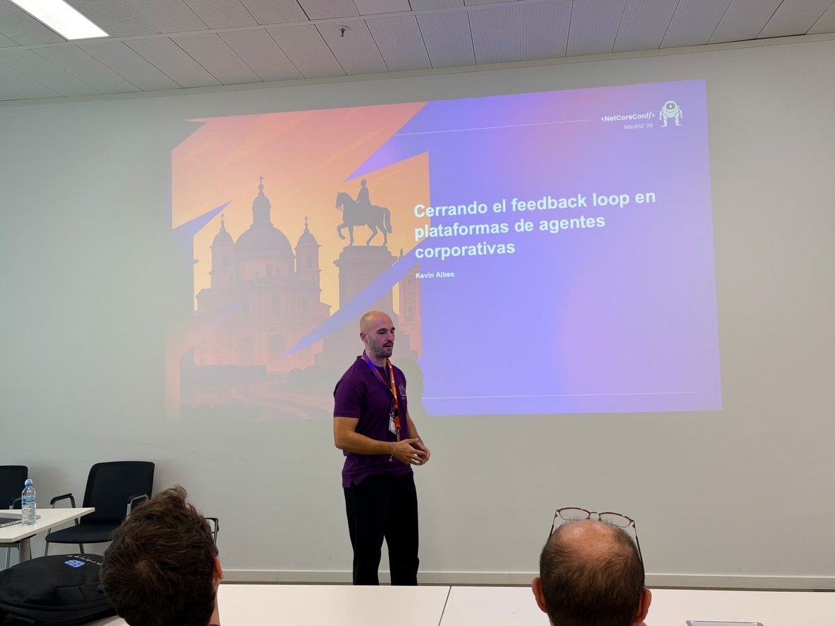 plainconcepts's tweet photo. Cerrando el feedback loop en plataformas de agentes corporativas con Kevin Albes en la @netcoreconf.

Ha explicado cómo utilizar el feedback de los usuarios para mejorar continuamente los #agentes, su base de conocimiento y sus evaluaciones. https://t.co/gaLz09RZAv