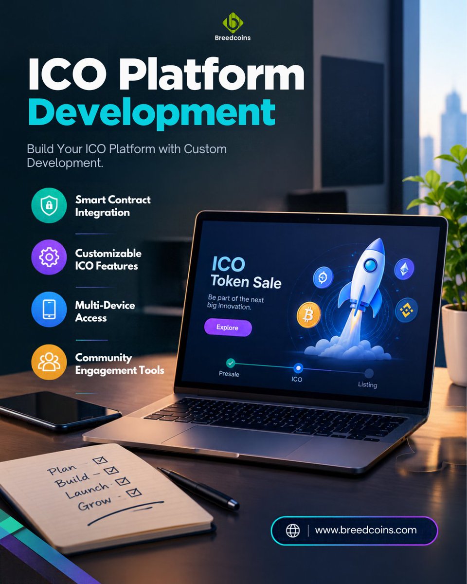 breedcoins's tweet photo. A well built ICO Platform Development solution includes token creation, user registration, payment integration, project dashboards, and transaction records.

More Info >> https://t.co/wFtwGyTpRC

#icoplatformdevelopment #blockchaindevelopment #smartcontractdevelopment https://t.co/SYX5XM3BYs