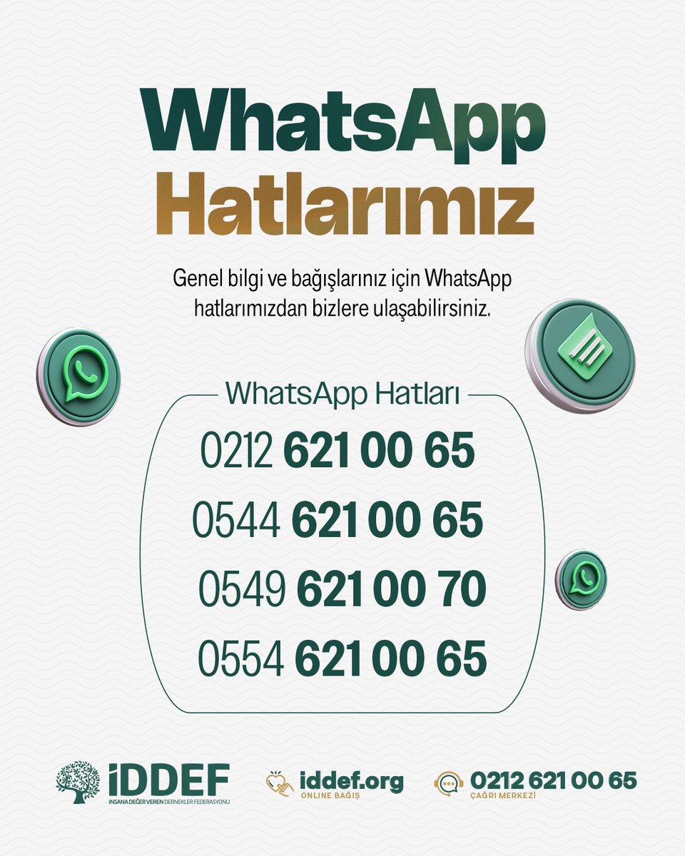 iddef's tweet photo. Genel bilgi ve bağışlarınız için WhatsApp hatlarımızdan bizlere ulaşabilirsiniz.

🌐 https://t.co/K6nmQFt2Cs https://t.co/hDMrdId6VR