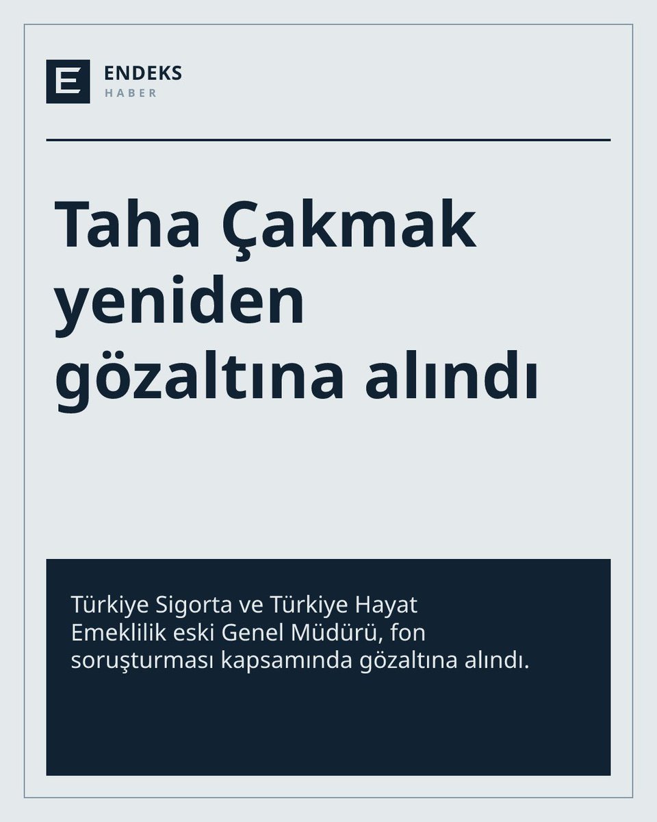 endeks_haber's tweet photo. 🚨 Taha Çakmak fon soruşturması kapsamında yeniden gözaltına alındı

Türkiye Sigorta ve Türkiye Hayat Emeklilik eski Genel Müdürü Taha Çakmak, İstanbul Cumhuriyet Başsavcılığı’nın yürüttüğü soruşturma kapsamında yeniden gözaltına alındı. Daha önce gözaltına alınan Çakmak, adli kontrol şartıyla serbest bırakılmıştı.

Çakmak’a yöneltilen iddialar arasında, Türkiye Sigorta mevduatlarının Tera grubu fonlarına aktarılması ve bu işlemlerden menfaat sağlanması da bulunuyor. Haberde aktarılan suçlamalar soruşturma iddiası niteliğinde; yargı sürecinde değerlendirilecek.

#Fon #Tasfiye #PBLK