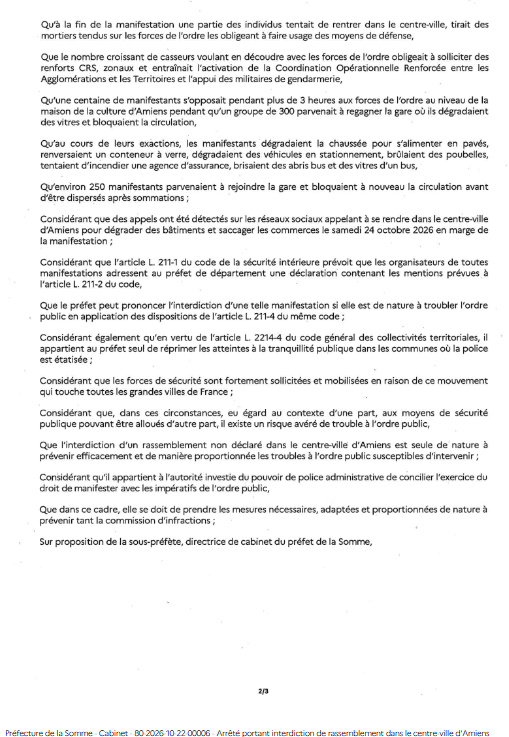 Prefet80's tweet photo. #information | Le préfet a par ailleurs interdit toute autre manifestation, statique ou mobile, dans le périmètre du centre-ville d’Amiens délimité par les grands boulevards le samedi 24 octobre de 7h à 23h.

Consultez l'arrêté et la carte du périmètre concerné ci-dessous 👇 https://t.co/z9X6EZsDCn