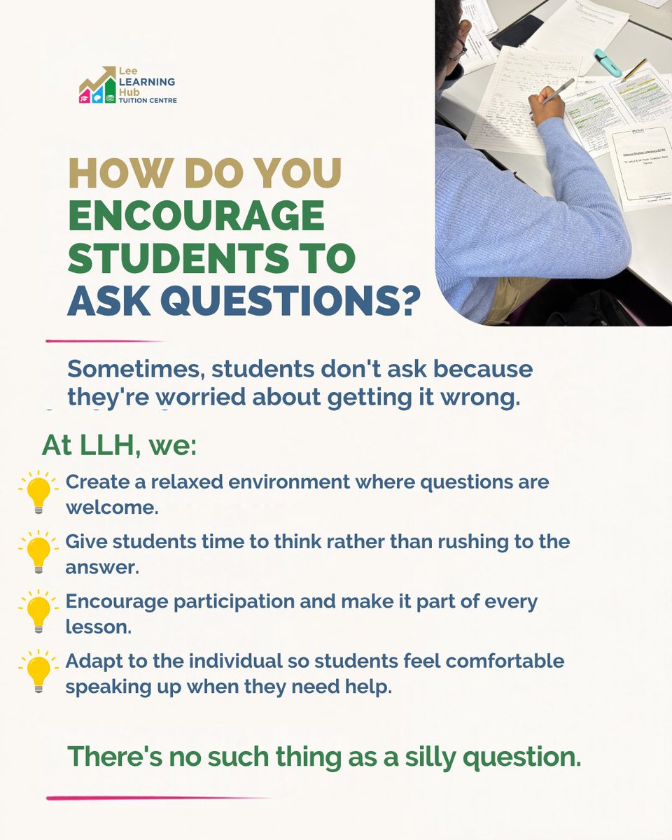 leelearninghub's tweet photo. Questions are an important part of learning.
How do you help students feel comfortable asking questions? 👇
#LeeLearningHub #ClubHubMember #LaJolieRonde #Tutoring #Education https://t.co/HXLCt2ORoX