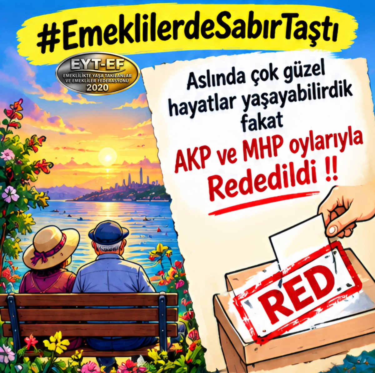 eminesabir's tweet photo. Emeğimiz alın terimiz el birliğiyle iç edildi.
2008’de çıkarılan 5510 sayılı yasayla:
✍️ABO oranı düşürüldü.
✍️İntibak yok sayıldı.
✍️Emekli maaşı değil, sadaka verilir oldu.

#EmeklilerdeSabırTaştı
#SabırTaştı5000Kısmide
@RTErdogan
@isikhanvedat https://t.co/PsfzBIxdnU