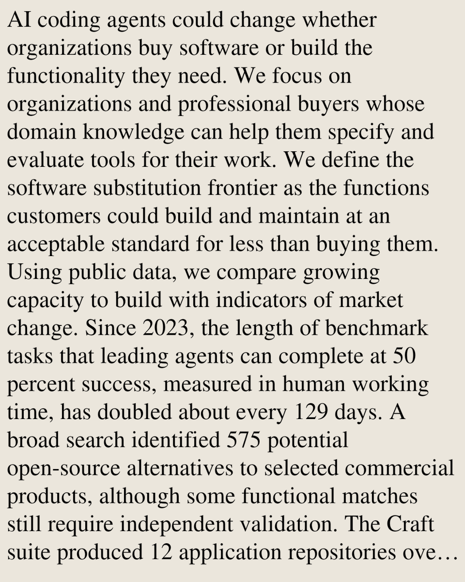 ComputerPapers's tweet photo. The Customer Is the Builder: How AI Coding Agents Are Rewriting the Economics of Software

Ripon Chandra Malo, Zimeng Yu, Tong Qiu
https://t.co/e1TgGUAby0 [𝚌𝚜.𝚂𝙴 𝚌𝚜.𝙲𝚈 𝚎𝚌𝚘𝚗.𝙶𝙽]
💬Code: https://t.co/ipSUH8vZWg. https://t.co/GYBb4gH90H