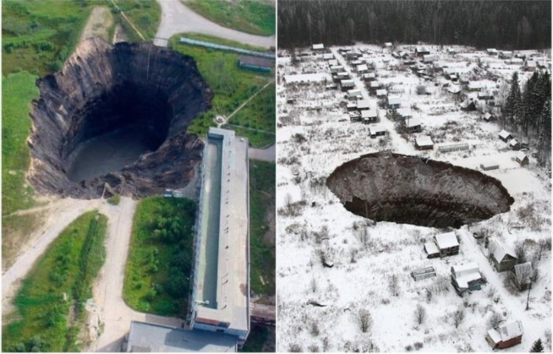 JayinKyiv's tweet photo. In a perfect metaphor for Putin's Russia, the whole town of Berezniki that contains the massive factory complex that Ukraine just hit is now rapidly collapsing into the earth due to corruption that left potash mines abandoned last decade. https://t.co/L0UU5U6lqI