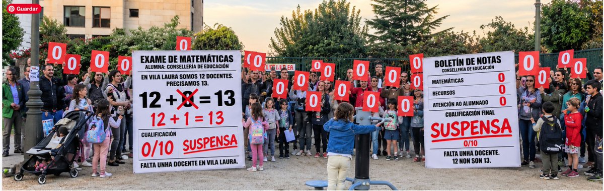 CIGEnsino's tweet photo. 🖐🏽 Cuarta semana consecutiva denunciando que na EEI Vila Laura de Vigo faltan mans!

🔢 Hoxe houbo un exame xigante de matemáticas, corrección pública e boletín de notas.

0️⃣ E o resultado foi un 0. SUSPENSO á Consellaría porque 13 postos no catálogo non son os 12 que teñen. https://t.co/2nhVEjAYvN