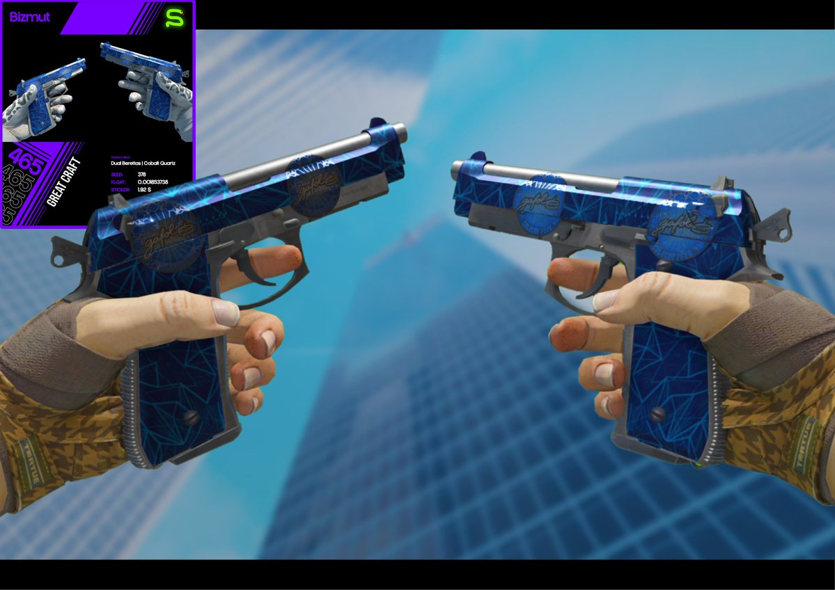 CS2Crafts's tweet photo. New Craft! 🤩💙

🔹Crafted by: @BizmutCS

🔹Skin: Dual Berettas | Cobalt Quartz
🔹Stickers applied: 4*gafolo (Foil) Cologne 2026
🔹Applied value: USD ~1.2💸 

©️ Screenshot by: @BizmutCS https://t.co/OW8te6wPt7