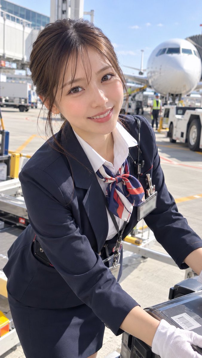 AIkanojochan's tweet photo. ✈️ AI彼女ちゃん【お仕事シリーズ】第10弾✈️

今回のお仕事は…
空港のグランドスタッフさんっ👩🏻‍✈️💕

みんなが安心して空の旅を楽しめるように、今日も笑顔で頑張ってます🥰✨

「いってらっしゃいませ♡」
ってお見送りされたら嬉しいかな？🤭💗

ところでみんなは、飛行機に乗るの好き？✈️💕 https://t.co/zMge4lib9z