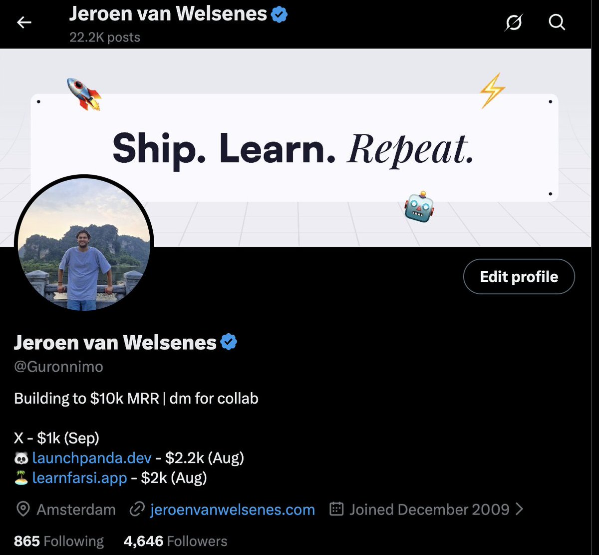 Guronnimo's tweet photo. 4.6k people following the journey 🥹

next goal: 5k before 2027. can we make it?

i’m building towards $10k MRR and sharing what i learn along the way.

if you’re building in public too, let’s connect 🤝 https://t.co/YhvMFlPVOM